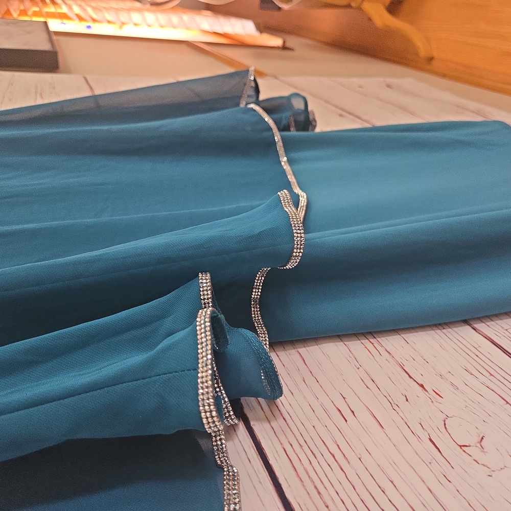 NWT MSK Teal Embellished Cape Overlay Dress Size M - Picture 6 of 14
